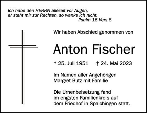 Traueranzeigen Von Anton Fischer Schwaebische De Trauerportal