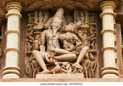 Khajuraho Hindu Temple Erotic Kama Sutra Stock Photo 69783922