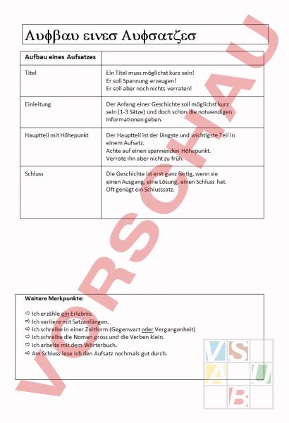 Arbeitsblatt Aufbau Aufsatz Deutsch Erstlesen