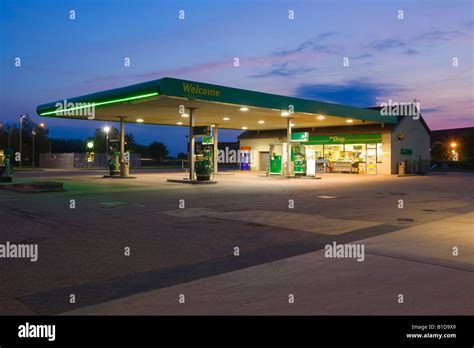 Bp Petrol Station At Night In The Uk At Long Sutton In Lincolnshire