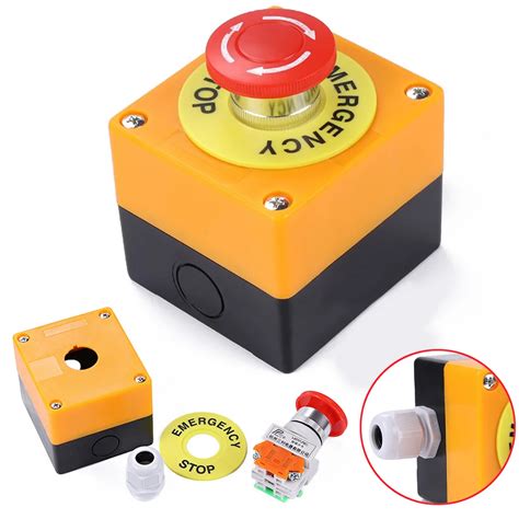 Red Sign Emergency Stop Push Button Mushroom Cap Waterproof Emergency