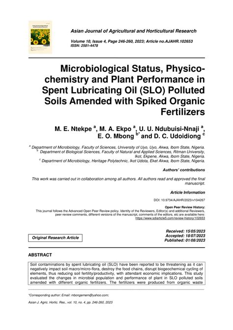 Pdf Microbiological Status Physico Chemistry And Plant Performance