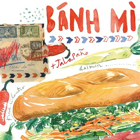 Vietnamese Banh Mi Recipe Print Watercolor Painting Asian Etsy Australia