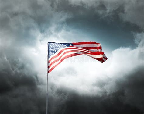 American Flag On A Cloudy Dramatic Sky Stock Image Image Of United