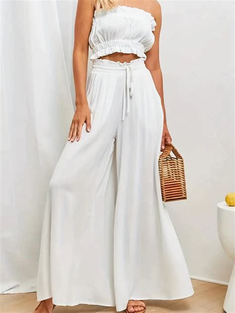 Womens Wide Leg Palazzo Pants Flowy Ruffle Solid Pants Temu