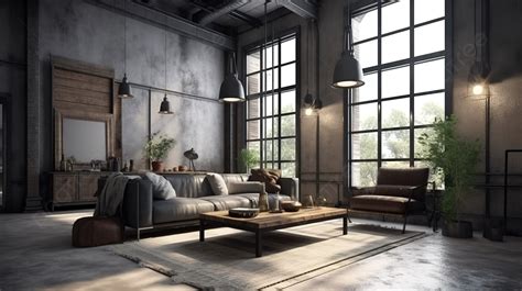 Living Room In An Industrial Building Background 3d Rendering