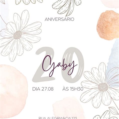 Convite Digital Aniversário Aquarela Floral Lilás e Nude Elo