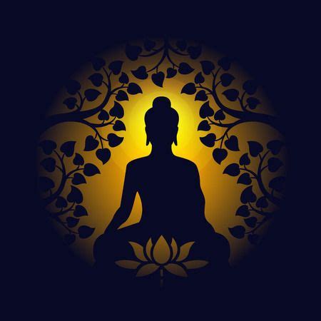 Buddha Sit Under Bodhi Tree And Lotus Sign On Circle Yellow Light And