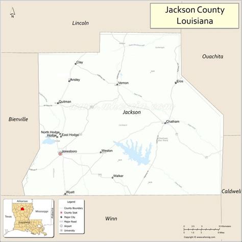 the location of jackson county, louisiana on a map with its capital and ...