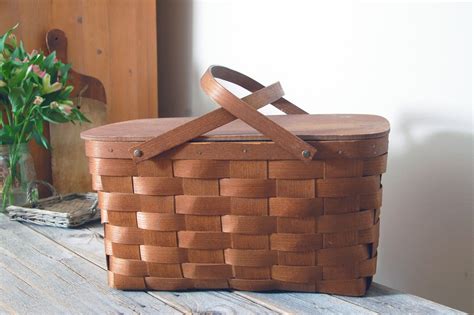 Vintage Woven Split Wood Picnic Basket Basketville Woven Picnic