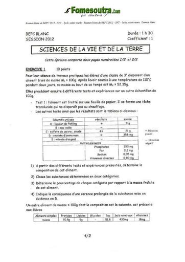 Sujet de SVT BEPC blanc 2012 Lycée Sainte Marie de Cocody