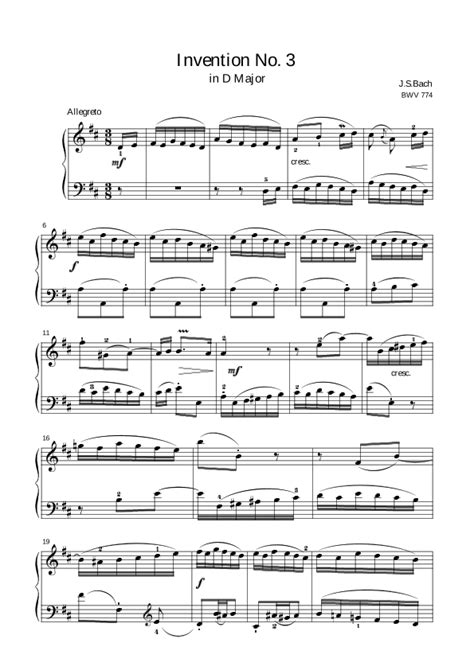 Bach Invention No In D Major Bwv Arr Public Domain By Johann