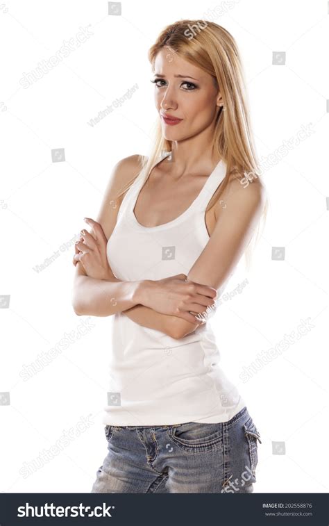 Skinny Blonde Girl Standing On White Stock Photo 202558876 Shutterstock