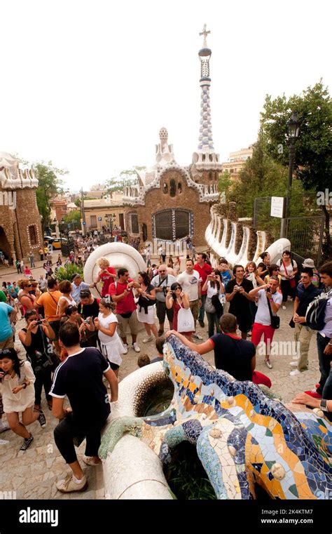 Antoni Gaudi Parque Guell Barcelona Stock Photo Alamy