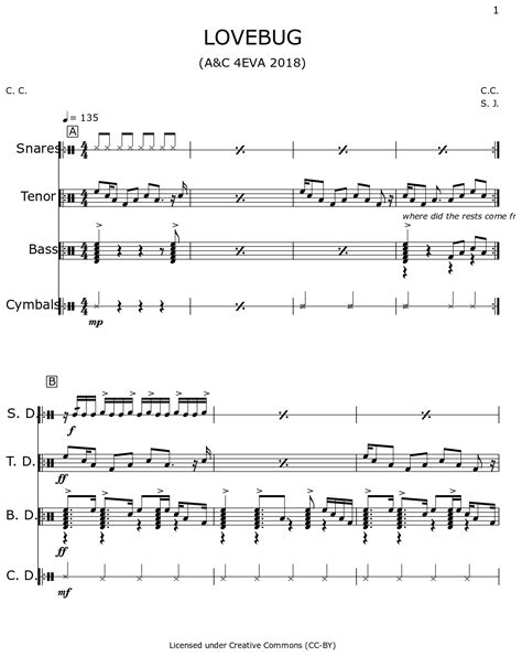 LOVEBUG Sheet Music For Marching Snare Drums Marching Tenor Drums