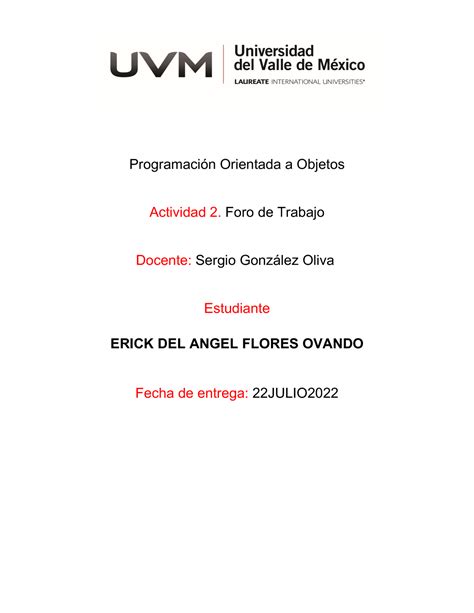 Actividad 2 Foro de Trabajo Programación Orientada a Objetos