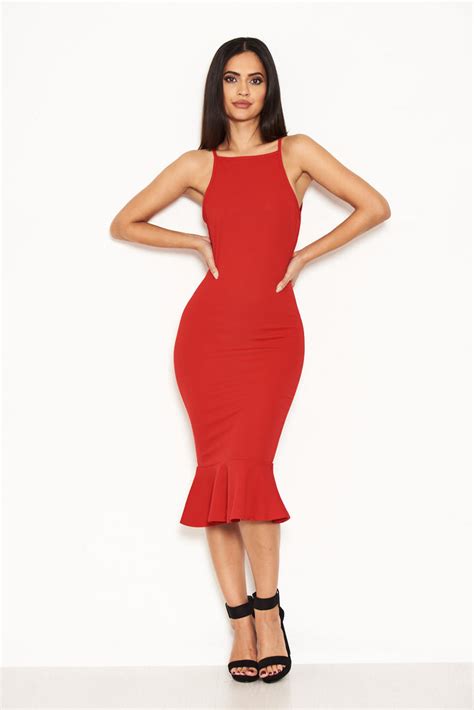 Red Bodycon Midi Dress Ax Paris