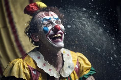 La imagen de un hermoso payaso sonriente con lágrimas de alegría en el