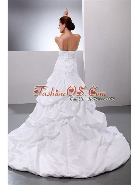 Pick Ups And Appliques A Line Princess Taffeta Chapel Train Strapless