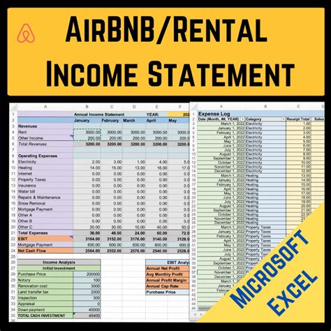 Airbnb Rental Income Statement Tracker Monthly Annual Expenses Cap