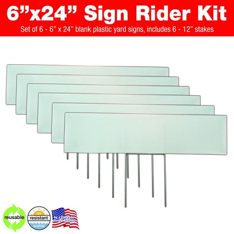 6 Pack 6x24 Blank Corrugated Plastic Lawn Sign Kit With 6x12 H Stakes