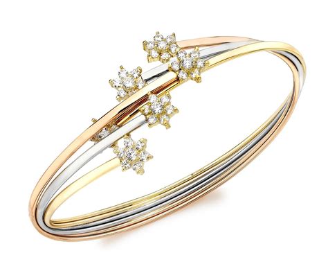 Carissima Gold 9ct 3 Colour Gold Cubic Zirconia Flower Cluster Bangle Gold Color Colour