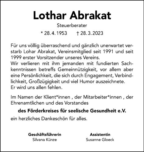 Traueranzeigen Von Lothar Abrakat Tagesspiegel Trauer