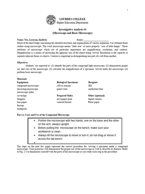 Laboratory 4 Biochem Finished Pdf Microscope Microscopy
