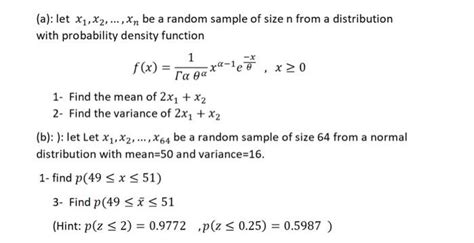 Solved A Let X1 X2 Xn Be A Random Sample Of Size N