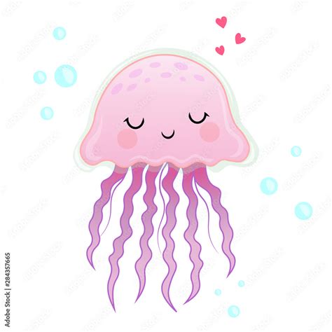 jellyfish cartoon vector Illustration. pink cute jellyfish illustration for kids and babies. Sea ...