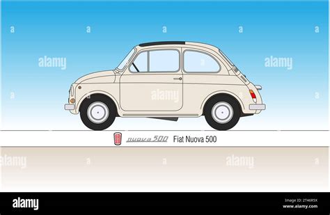 Italy Year 1957 Nuova Fiat 500 Popular Car Illustration Coloured