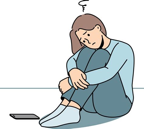 Sad Woman Is Waiting For Phone Call Sitting On Floor And Suffering