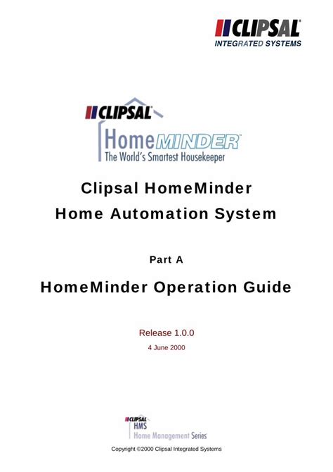 PDF Clipsal HomeMinder Home Automation System Clipsal HomeMinder