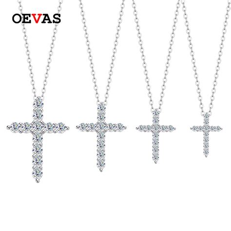 Oevas Sterling Silber Mm Kreuz Moissanite Halskette