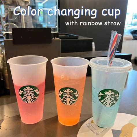 Vaso Starbucks De Plástico Reutilizable Que Cambia De Color Con Tapa Y