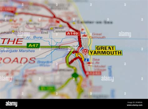 Great Yarmouth And Surrounding Areas Shown On A Road Map Or Geography