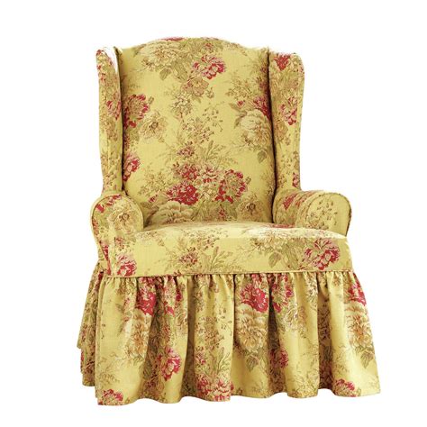 Sure Fit Ballad Bouquet Wing Chair T Cushion Skirted Slipcover