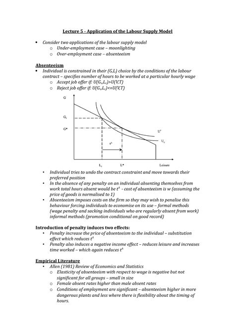 Lecture 5 Application Of The Labour Supply Model • • O No