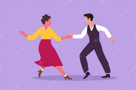 Premium Vector Cartoon Flat Style Drawing Man And Woman Dancing Lindy Hop Or Swing Male And