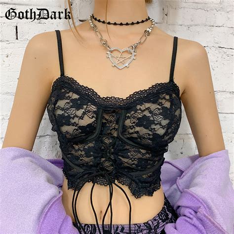 Goth Dark Lace Gothic Sexy See Through Camis Black Grunge Punk Mall