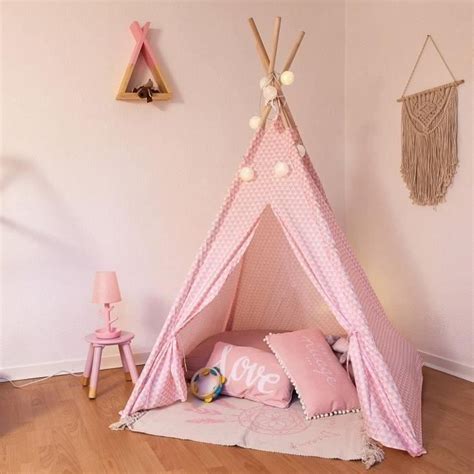 Tente Enfant Tipi D Co Pour Chambre Jeux Triangle Rose Et Blanc H