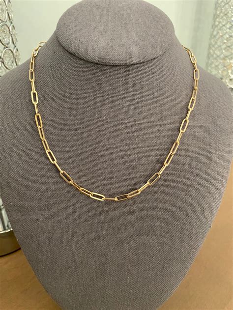 4mm 14K Yellow Gold Hollow Paperclip Necklace 18 Etsy