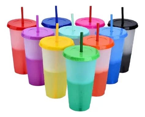 Vasos Magicos Cambian De Color Con Tapa Y Popote 700ml 10pzs Mercadolibre