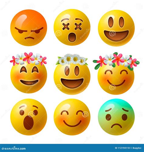 Smiley Face Emoji Or Yellow Emoticons In Glossy D Realistic Isolated