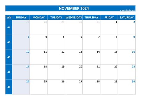 November 2024 Calendar Calendarbest