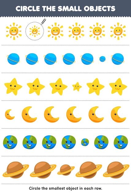 O Jogo Educacional Para Crianças Circunda O Menor Objeto Em Cada Linha De Desenho Bonito Sol