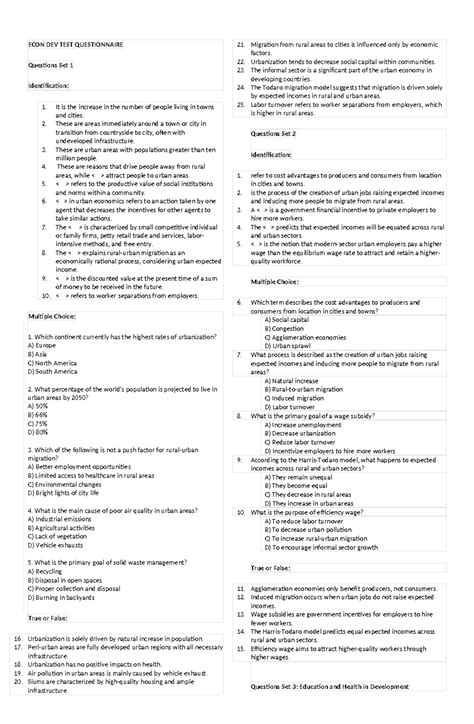 ECON DEV TEST Questionnaire ECON DEV TEST QUESTIONNAIRE Questions Set