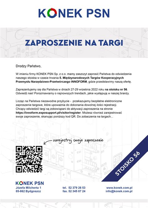 Zaproszenie Na Targi INNOFORM 2022 KONEK PSN