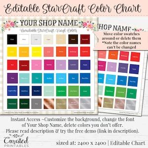 Editable Starcraft Vinyl Color Chart, Custom Color Chart, Vinyl Color ...