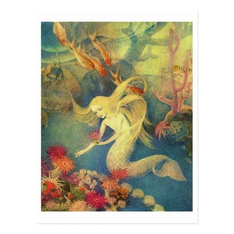 Vintage Illustration Postcard Zazzle Mermaid Illustration Mermaid